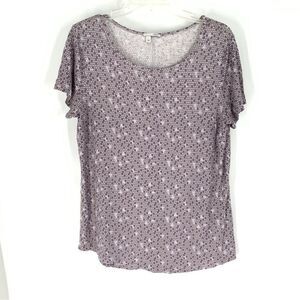 Halogen Size Large Scoop Neck Cap Sleeve Geo Print Lightweight Tee Shirt